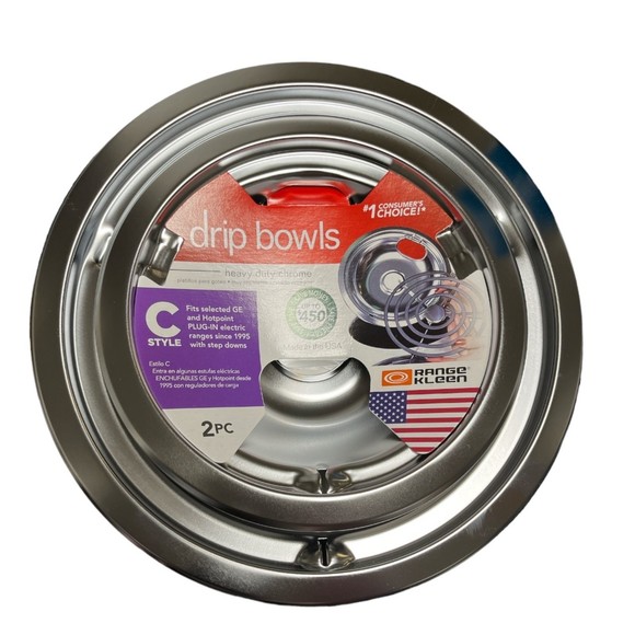 Range Kleen Drip Bowl 2 Pack Heavy Duty Chrome C Style - Energy Saver New - Picture 1 of 2